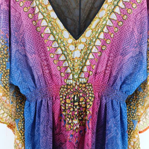 Speed Control NY Multi Color Print Kaftan Dress Womens MD Y2K Boho Vacation Swim - Picture 3 of 8